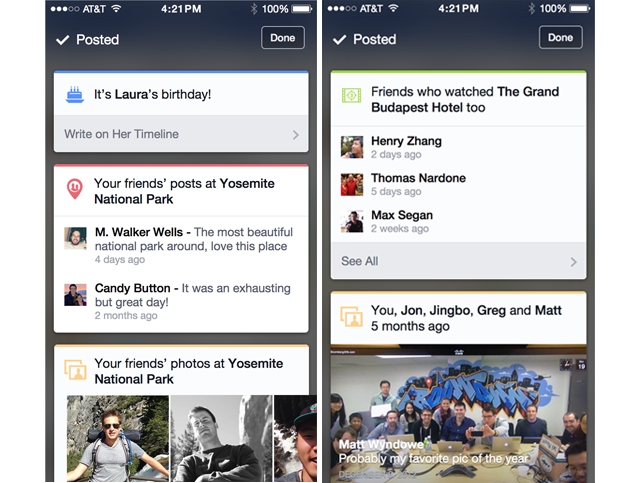 Facebook for iOS cards feature