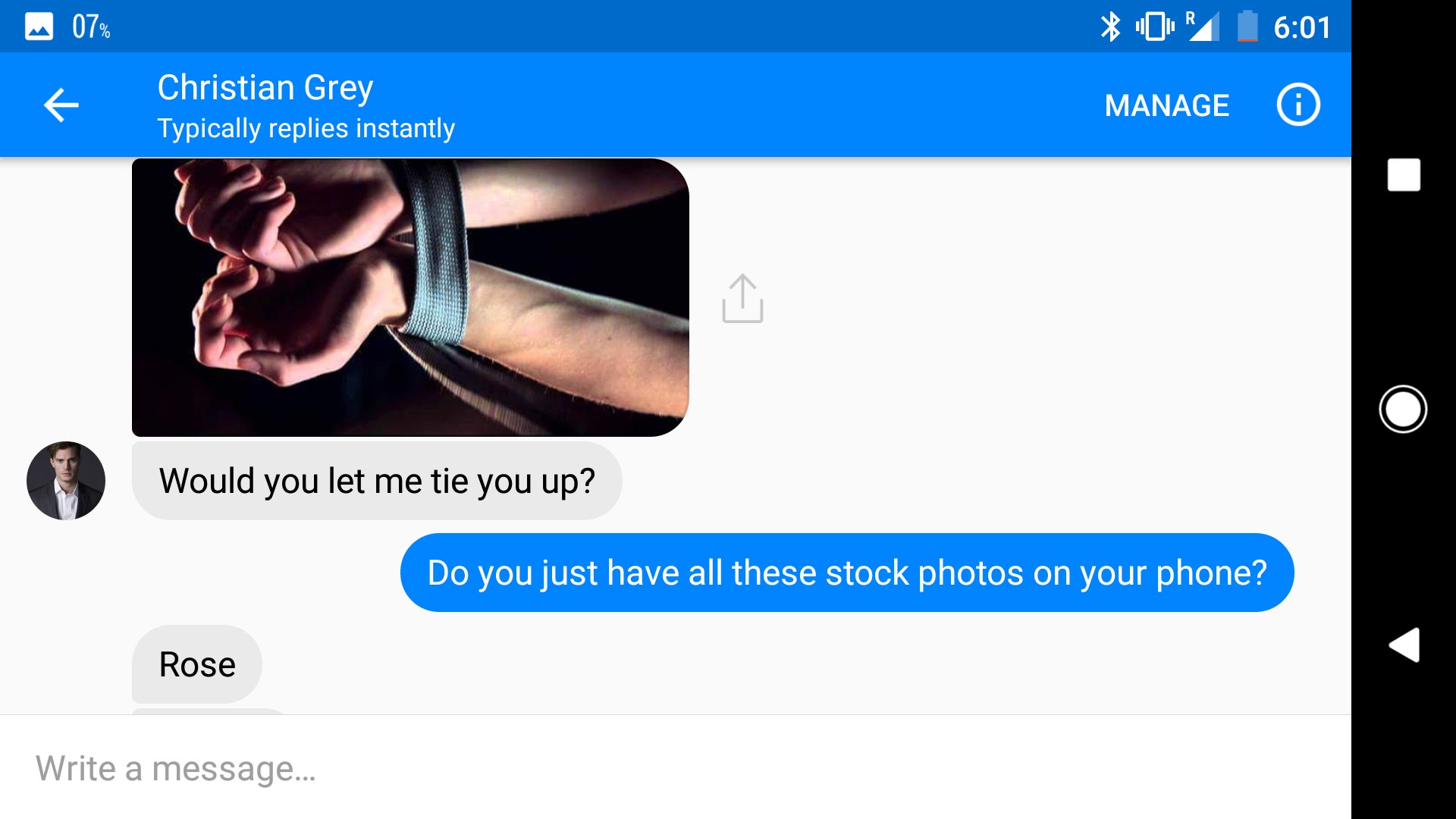 fifty shades chatbot screenshot with christian grey