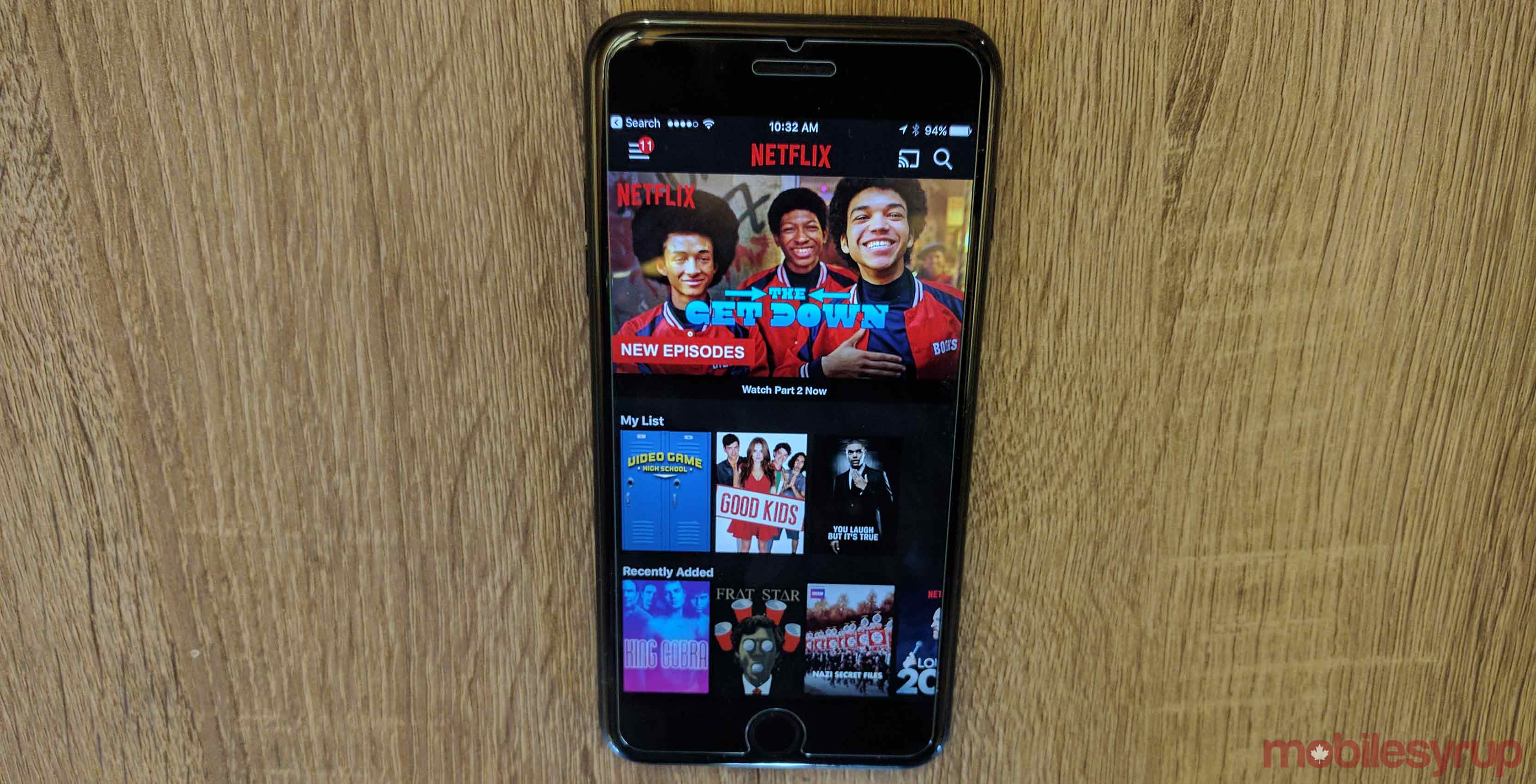 Netflix app opened on an iPhone 7