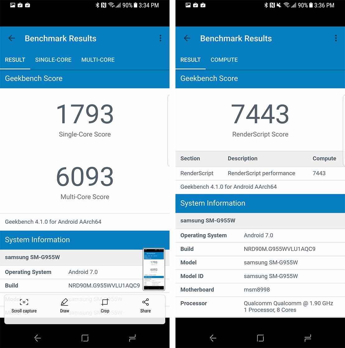 Galaxy S8 benchmark screenshot