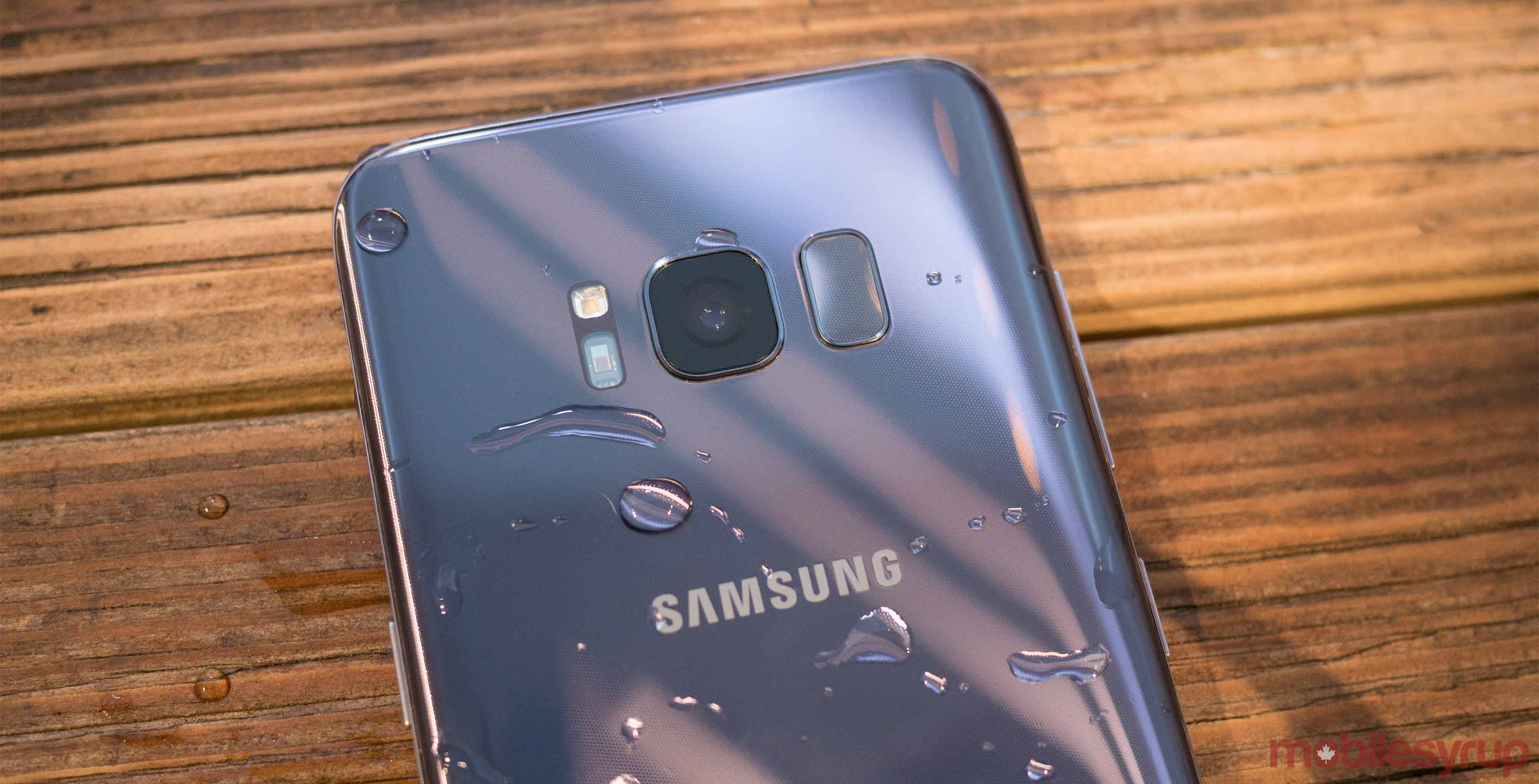 Samsung Galaxy S8 with water on it