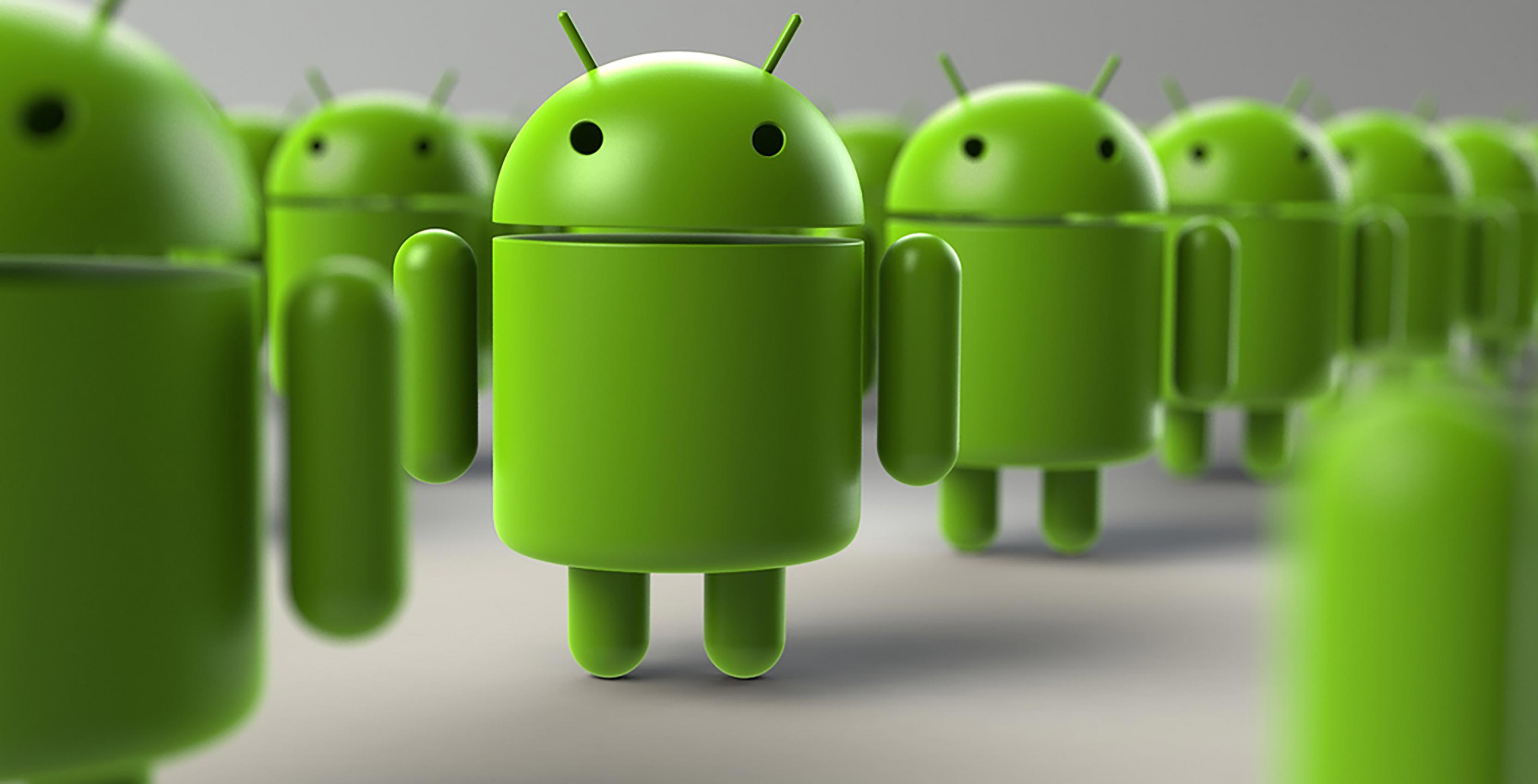 Lineup of Android robots
