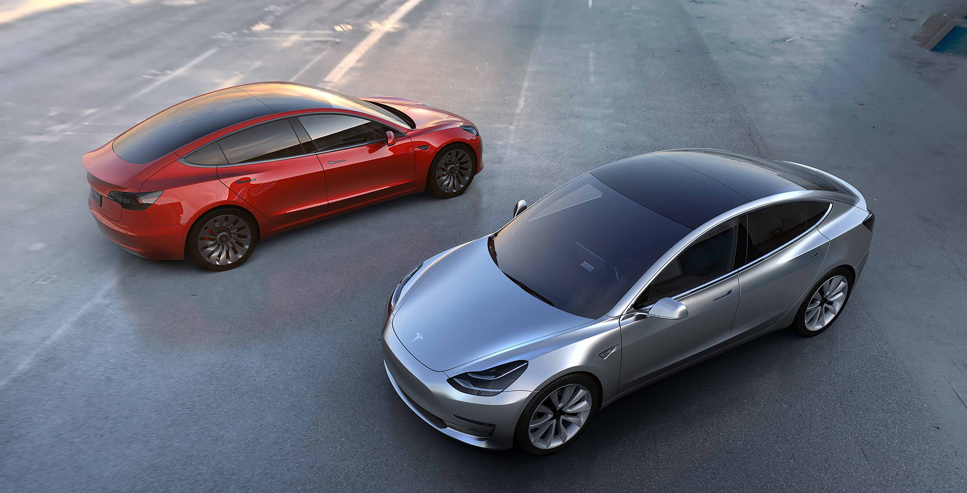 Tesla Model 3 Red and Silver