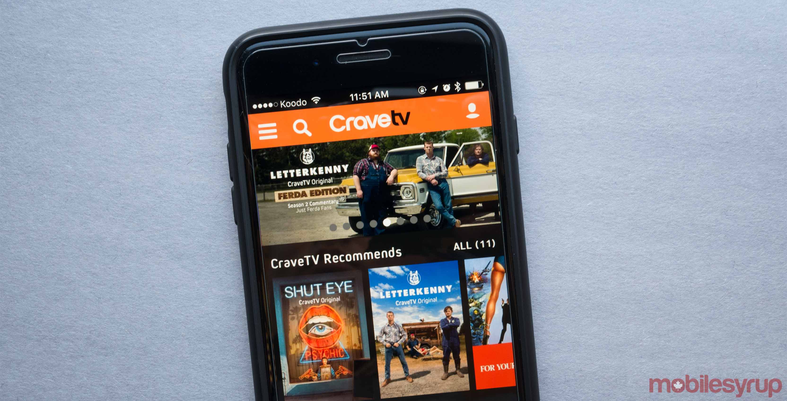 Crave TV app on a smartphone