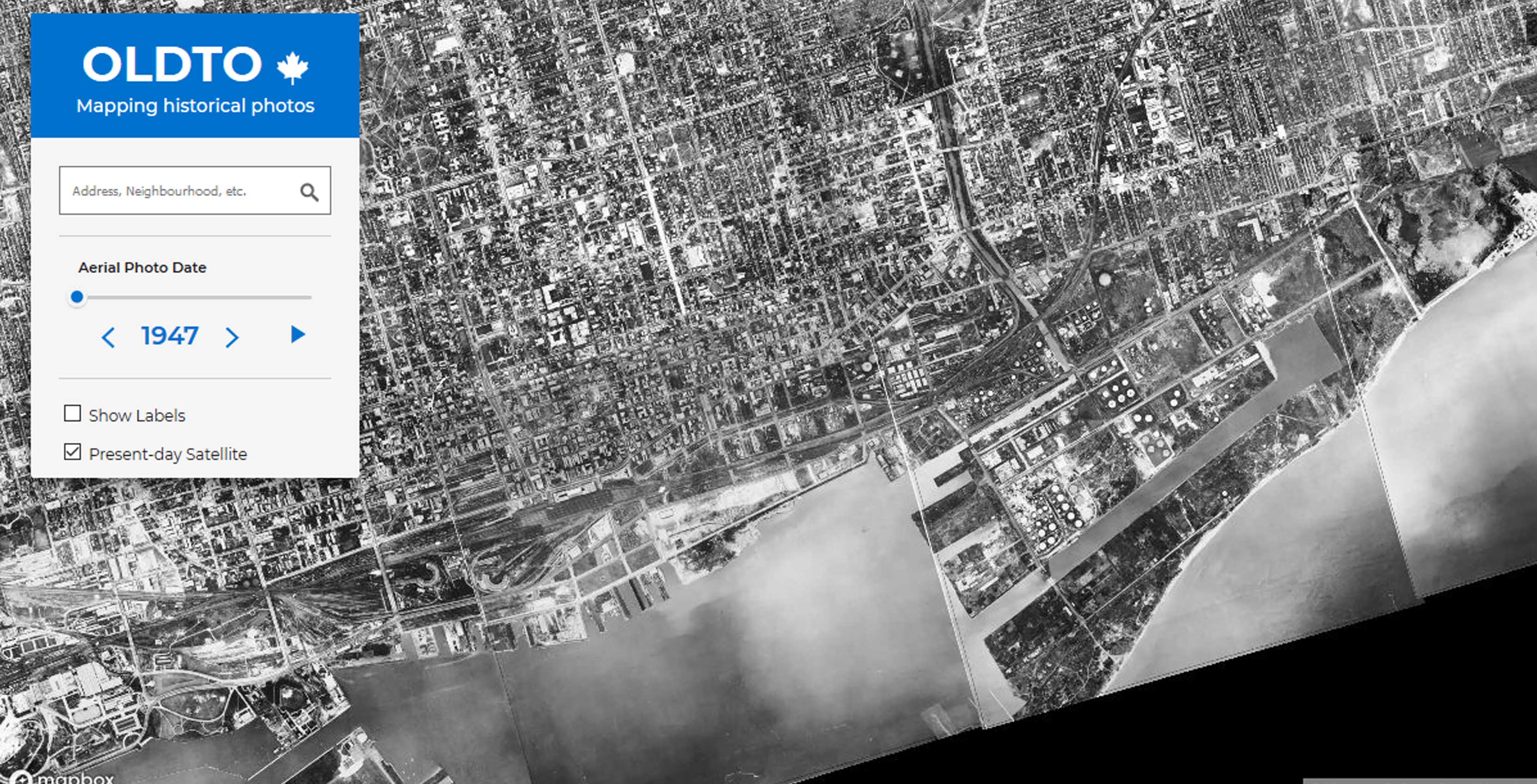 Aerial map of Toronto in 1947 shown by Old Toronto