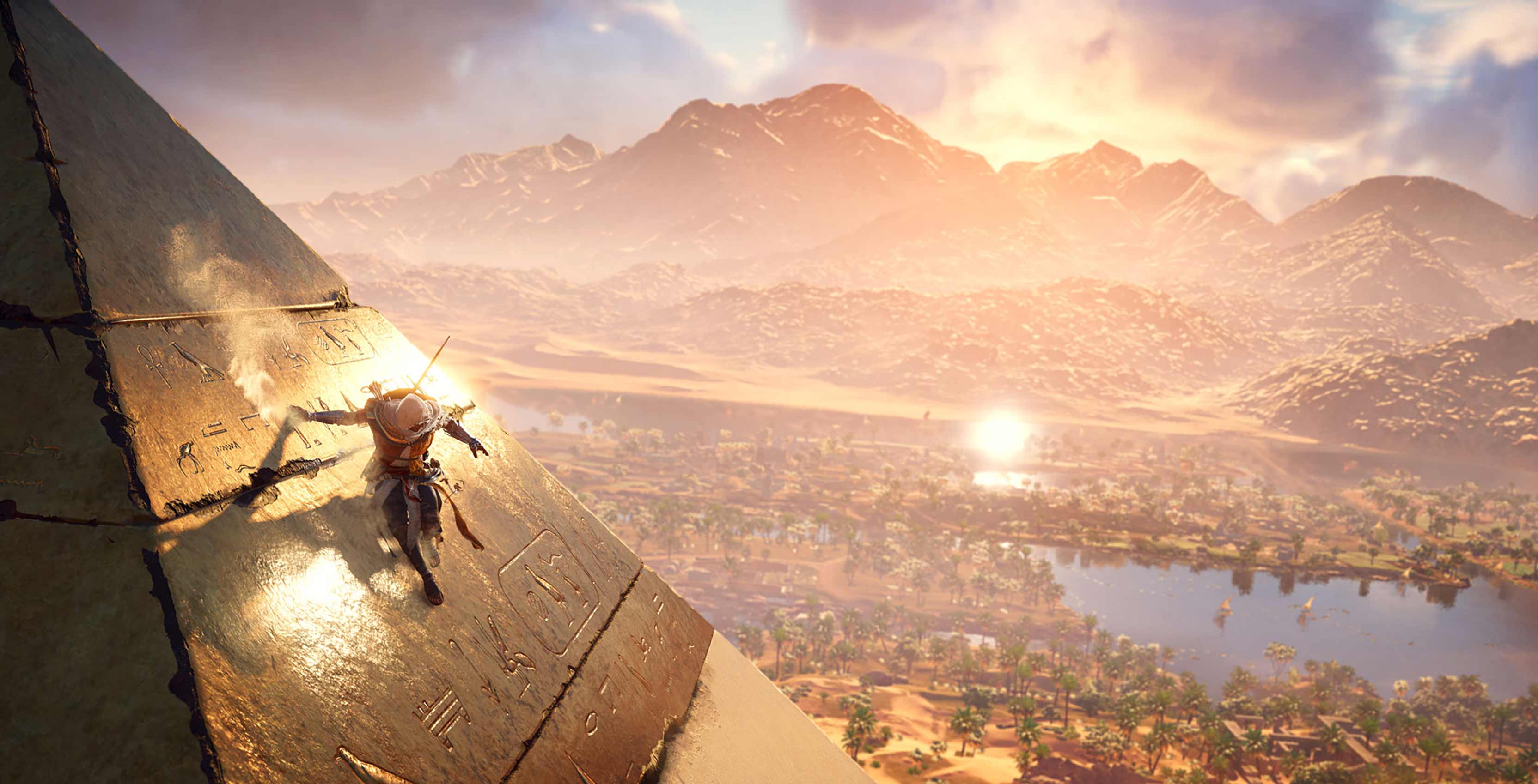 Assassin's Creed Origins Bayek on pyramid