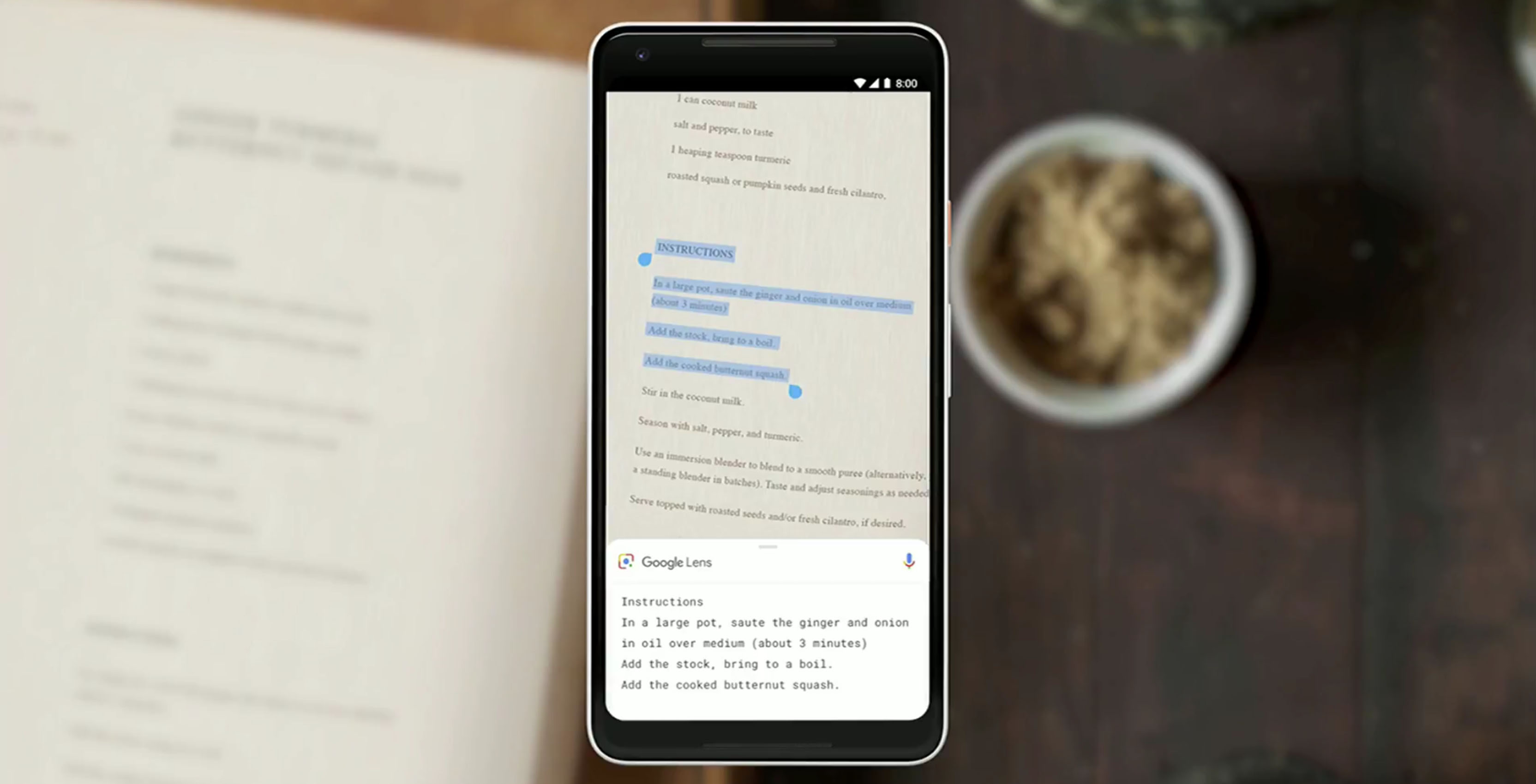 Google Lens capturing text from document