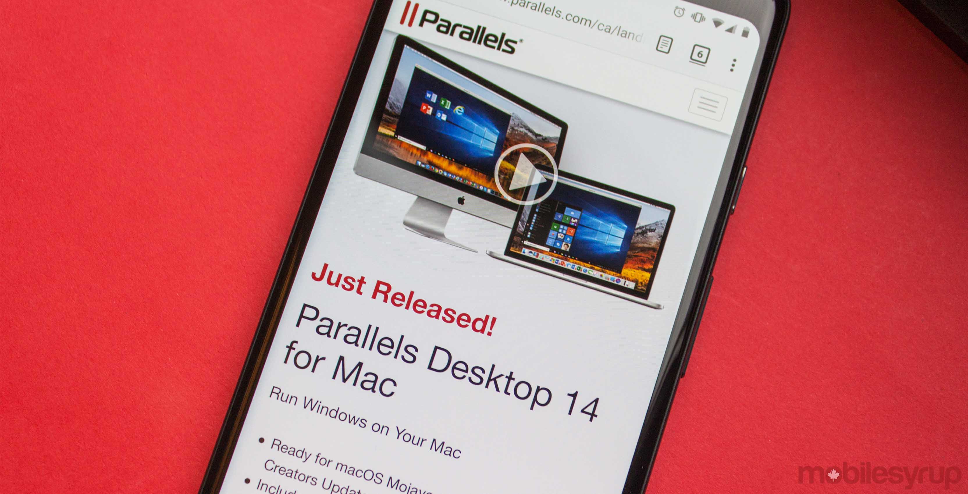 Parallels website on Android