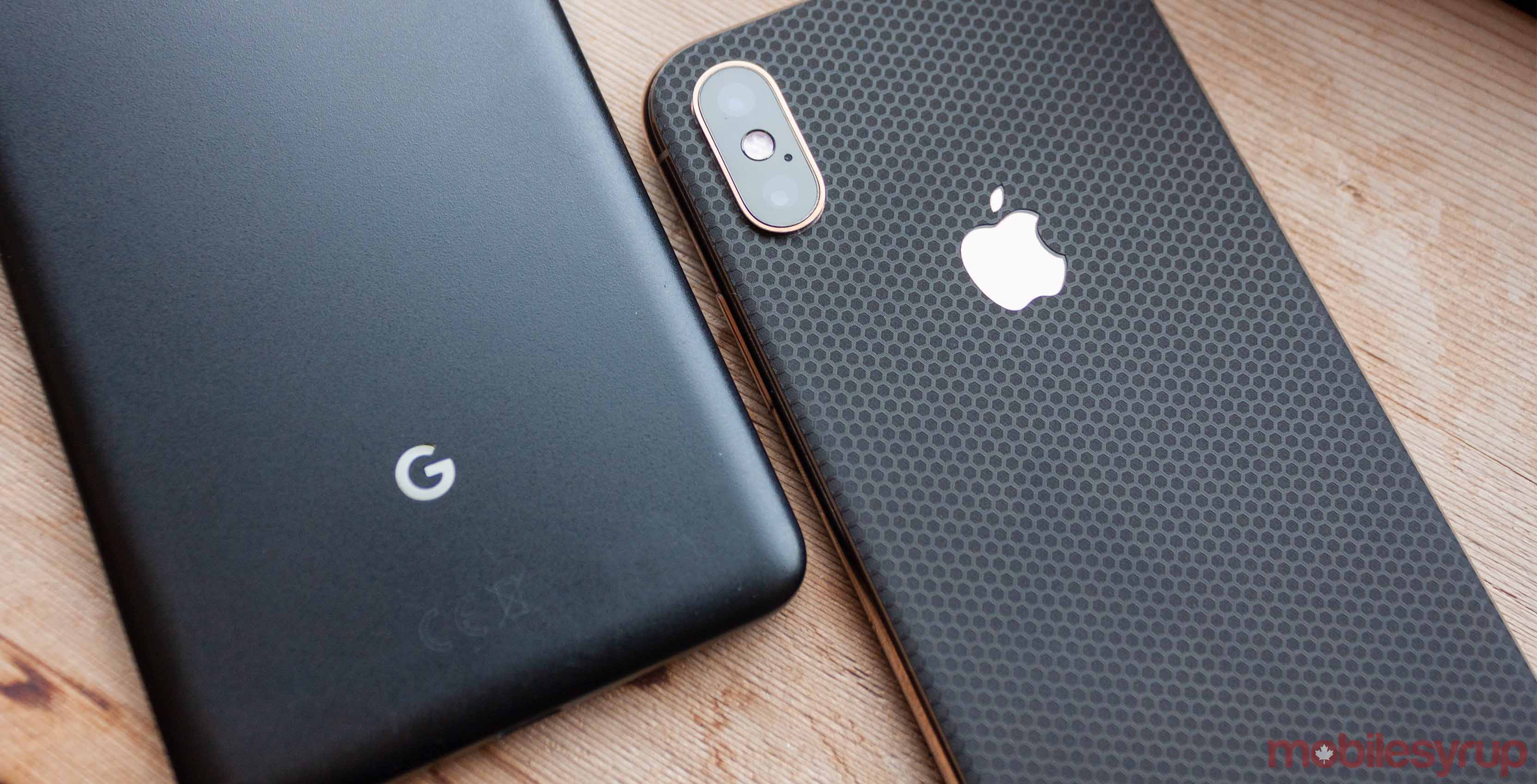 Pixel 2 XL and iPhone XS logo bright