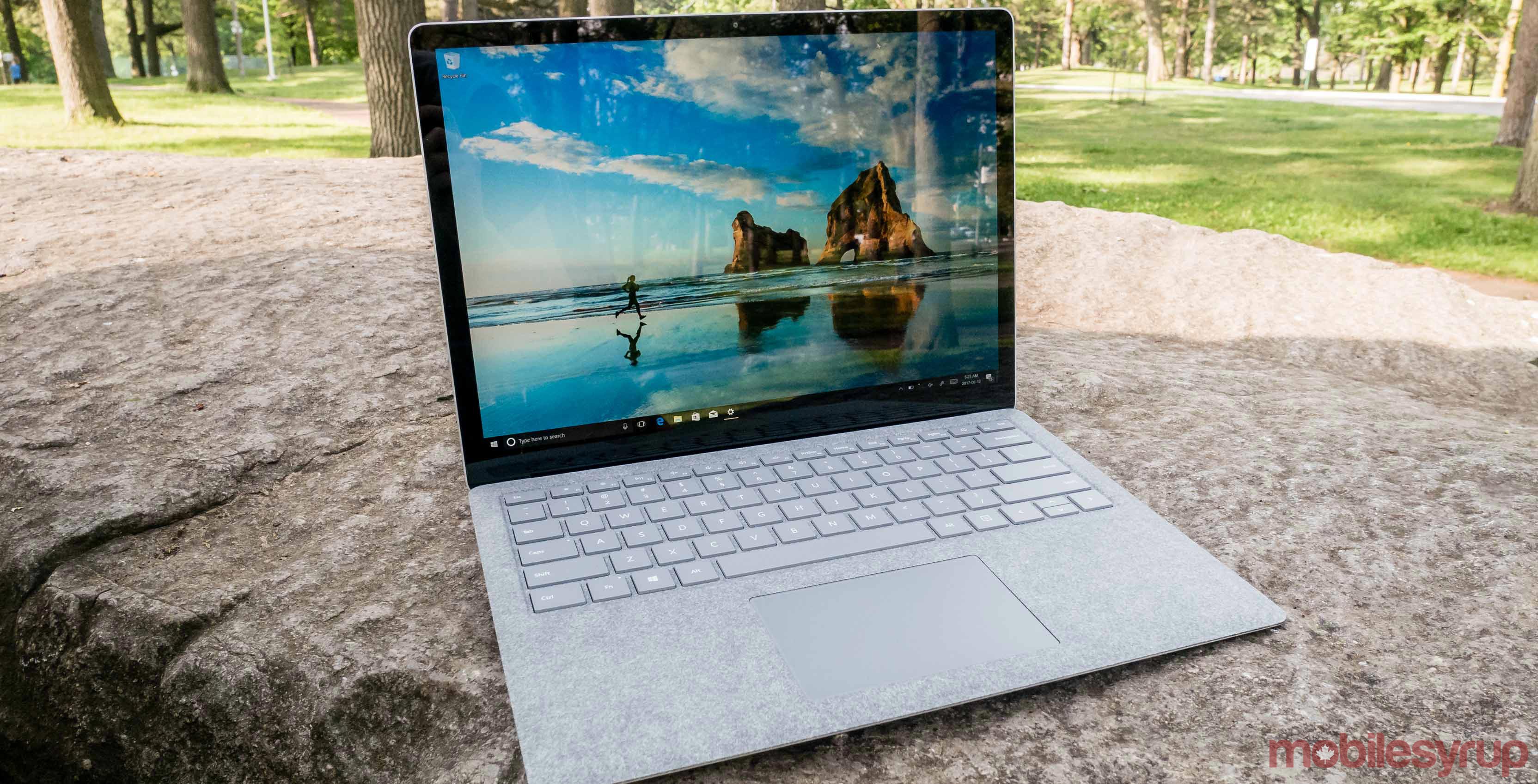 Microsoft Surface Laptop on rock