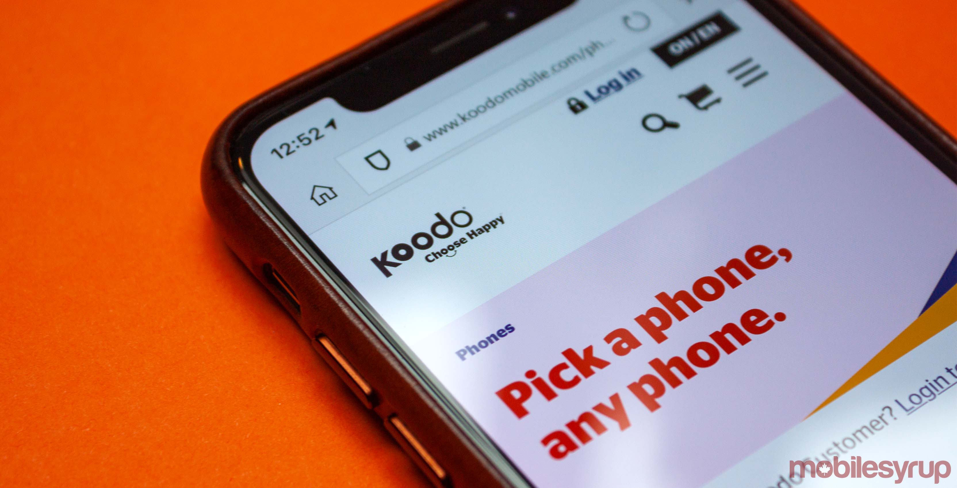 Koodo website on iPhone