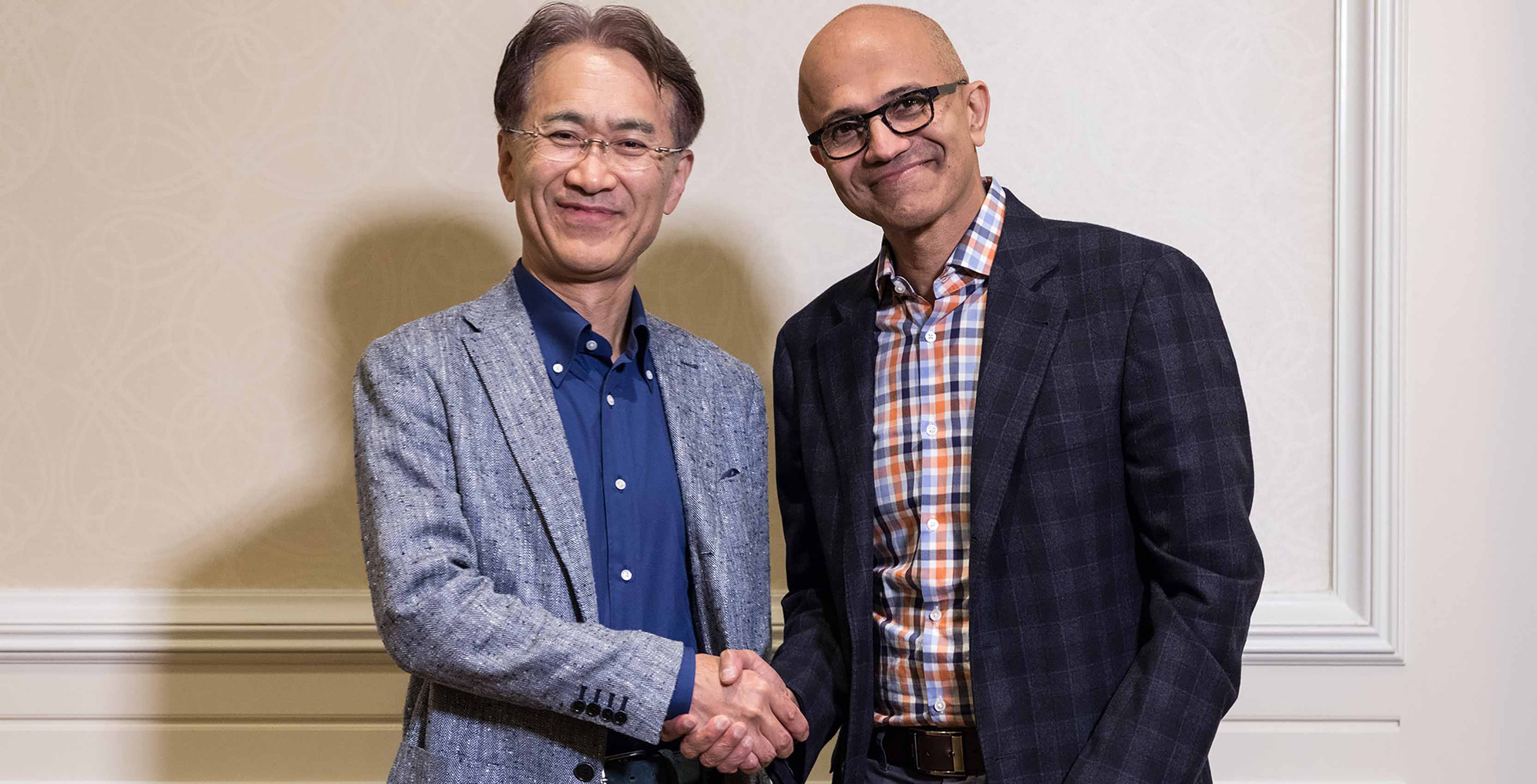 Sony's Kenichiro Yoshida with Microsoft's Satya Nadella