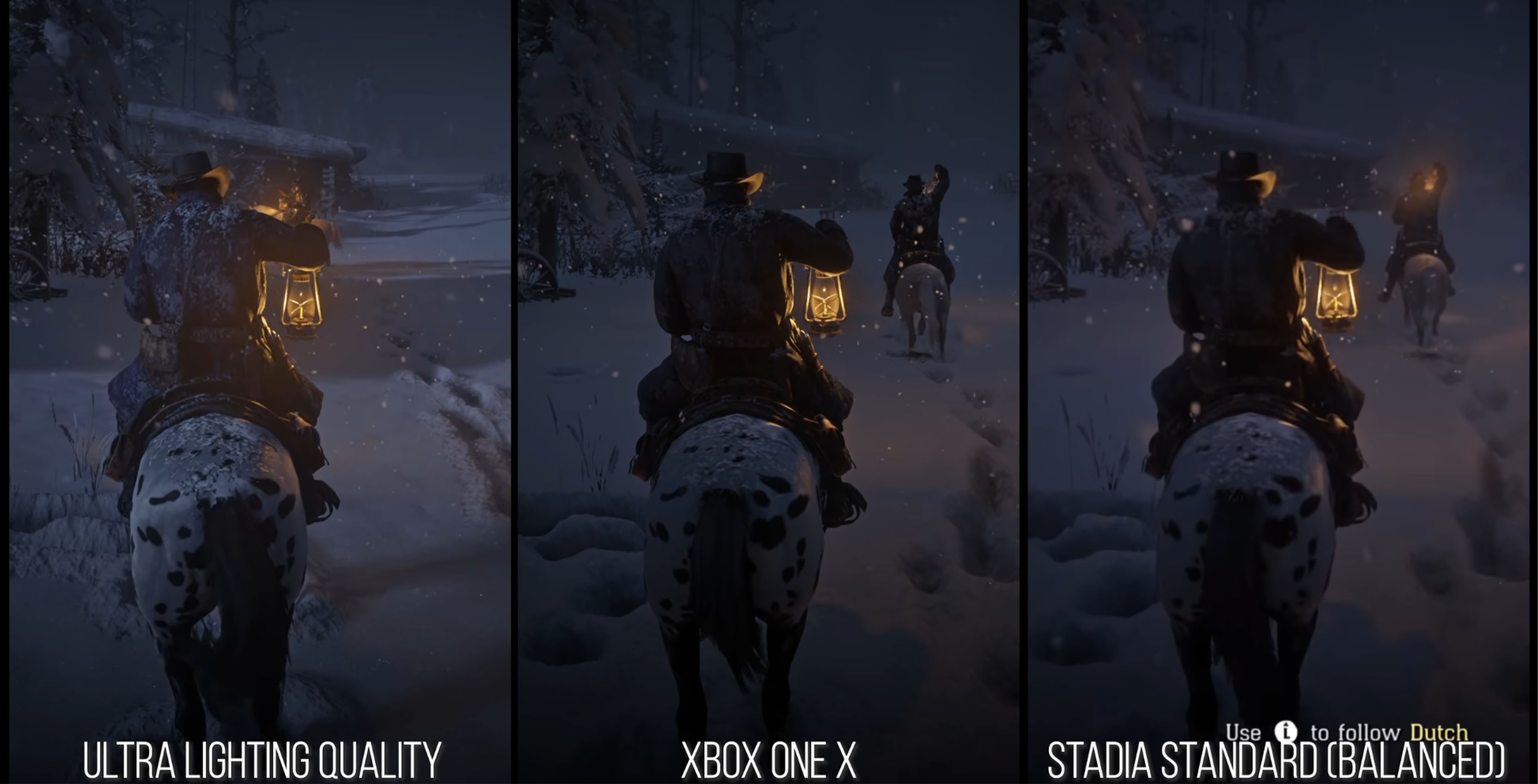 Lighting comparison of PC, Xbox One X and Stadia in Red Dead Redemption 2