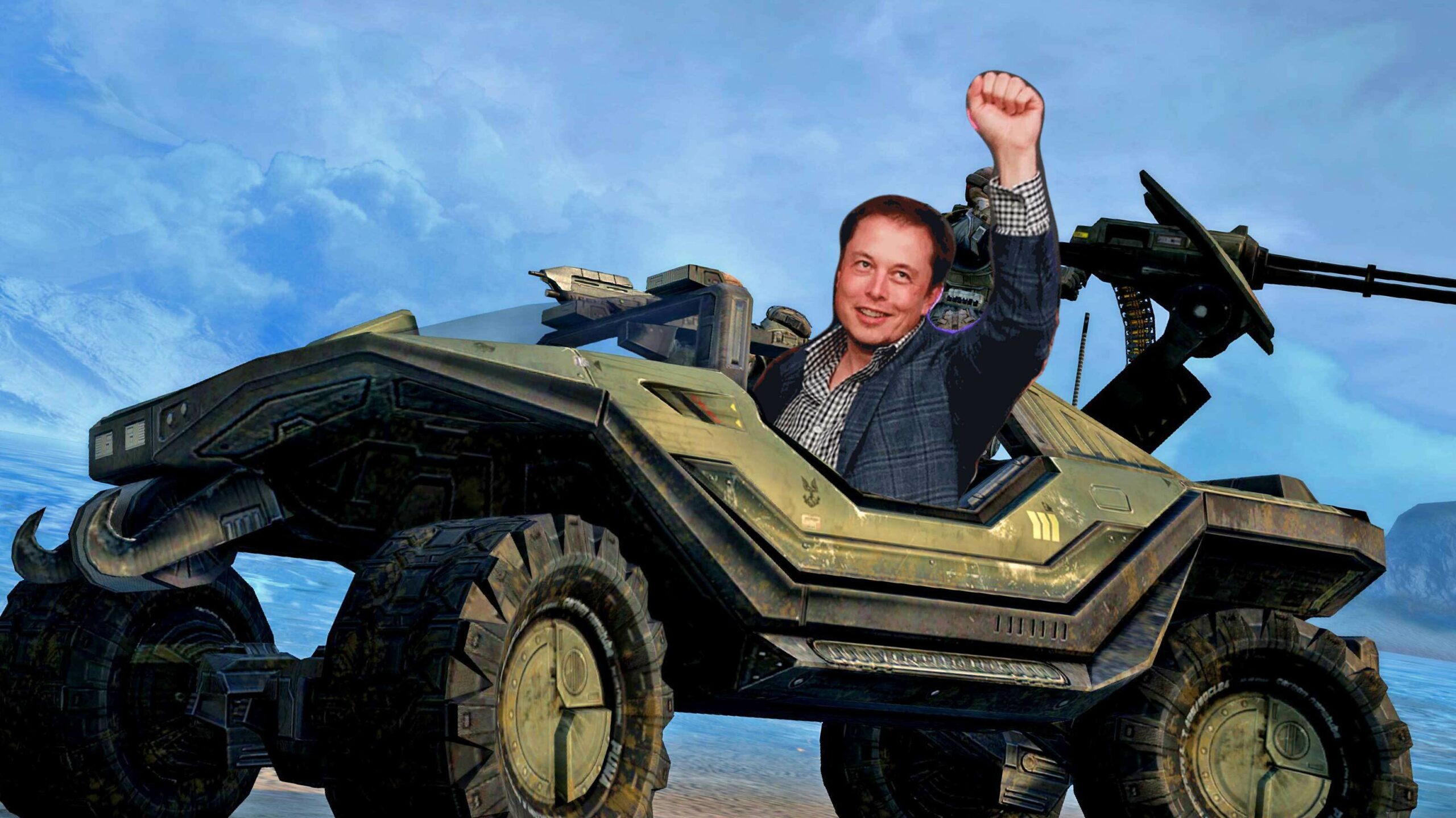 Elon Musk in a Warthog