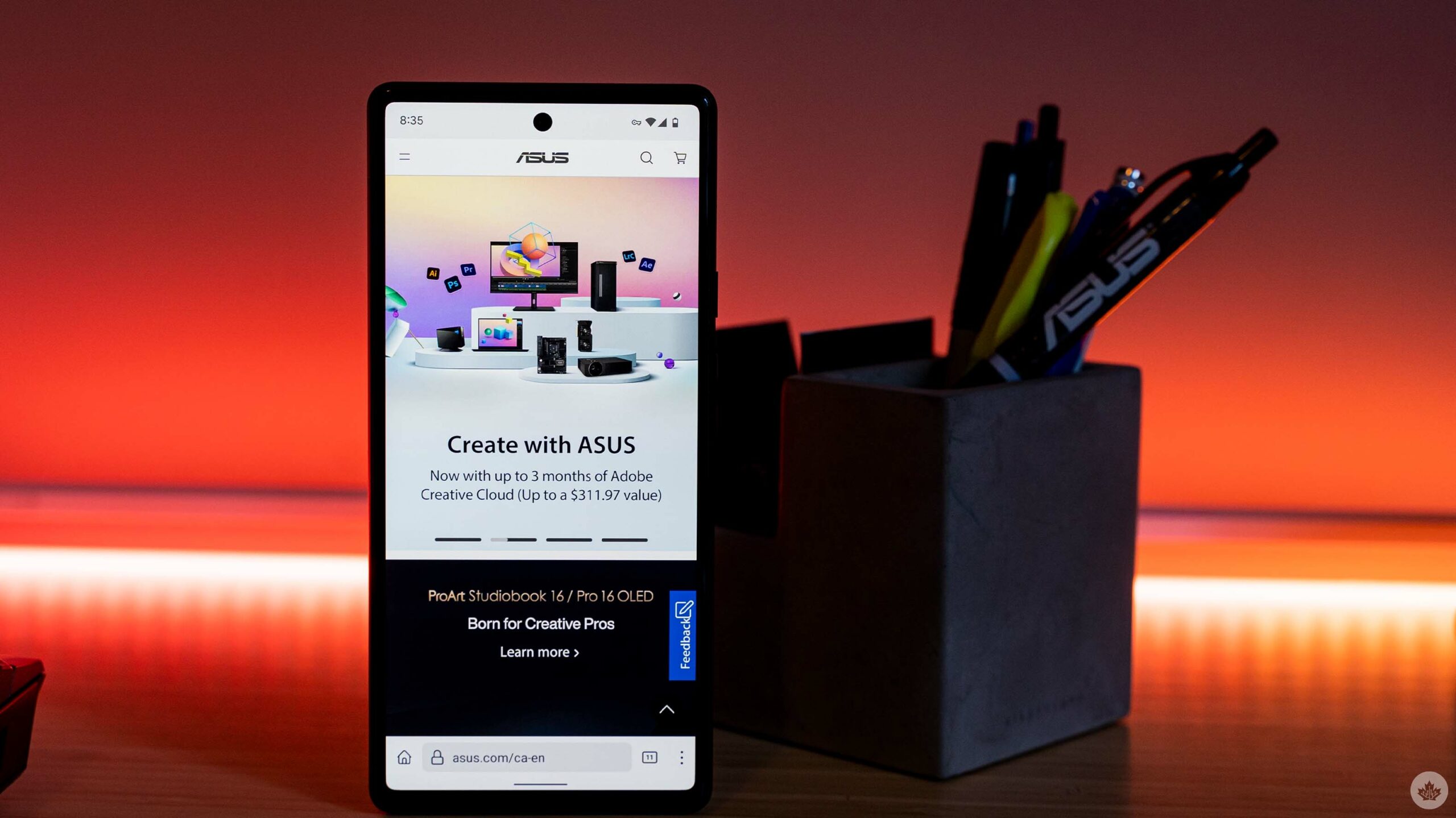 Asus website on a smartphone
