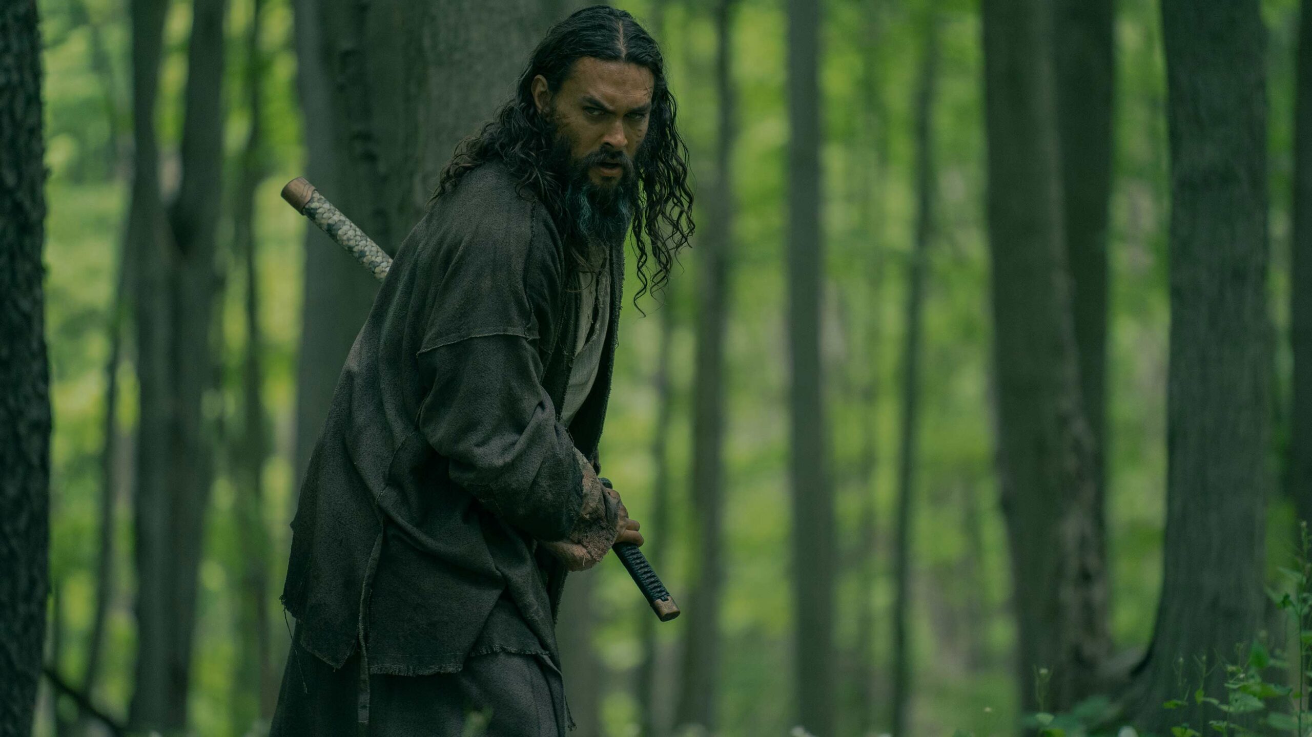 See Season 3 -- Jason Momoa is in a forest with a sword