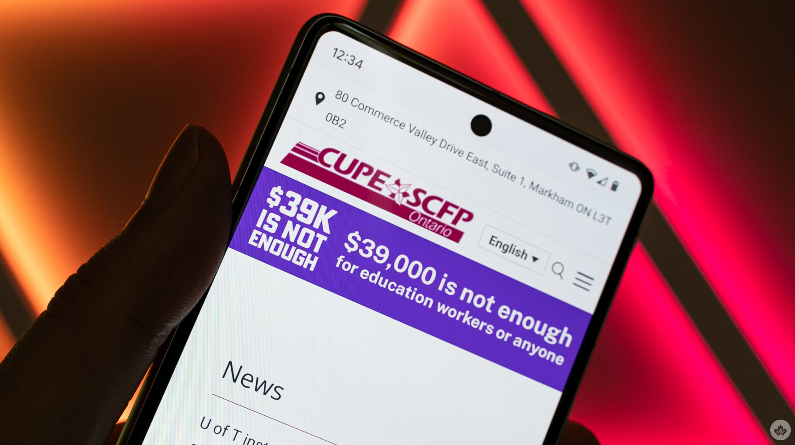 CUPE website on a smartphone