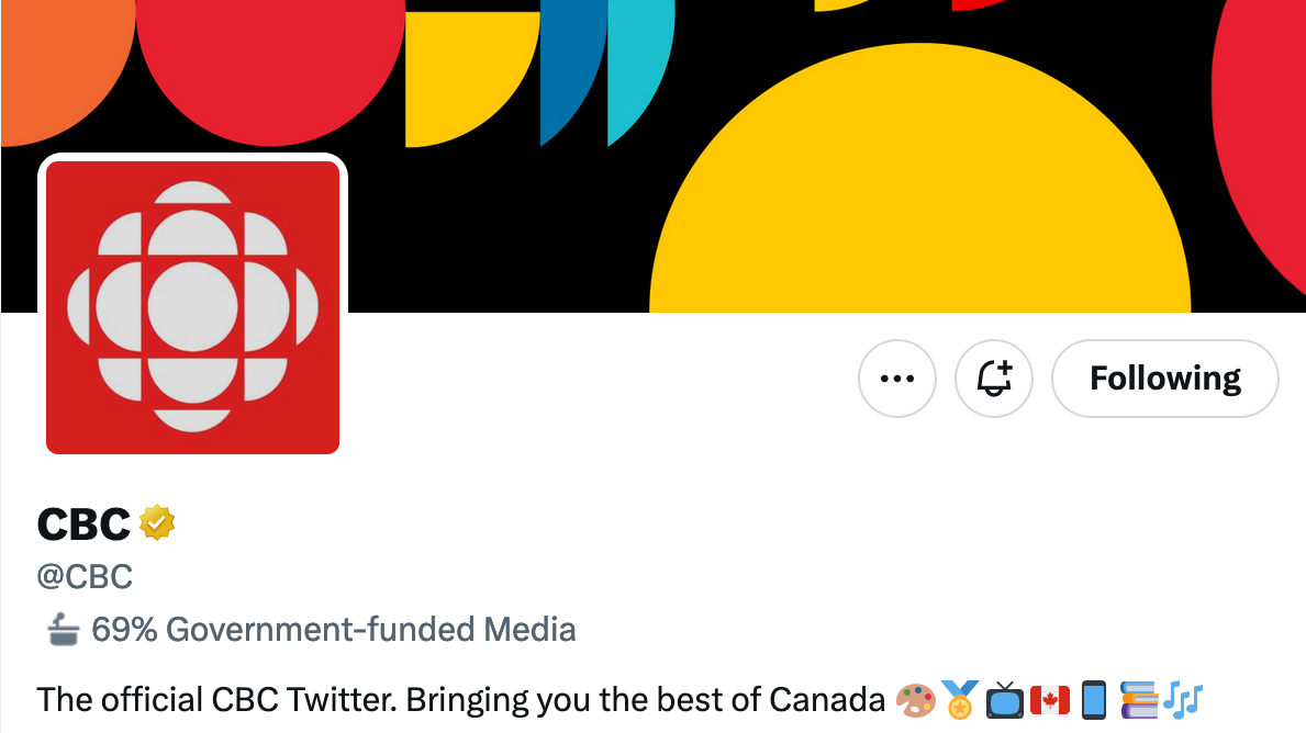 Twitter CBC "69 percent government-funded label"